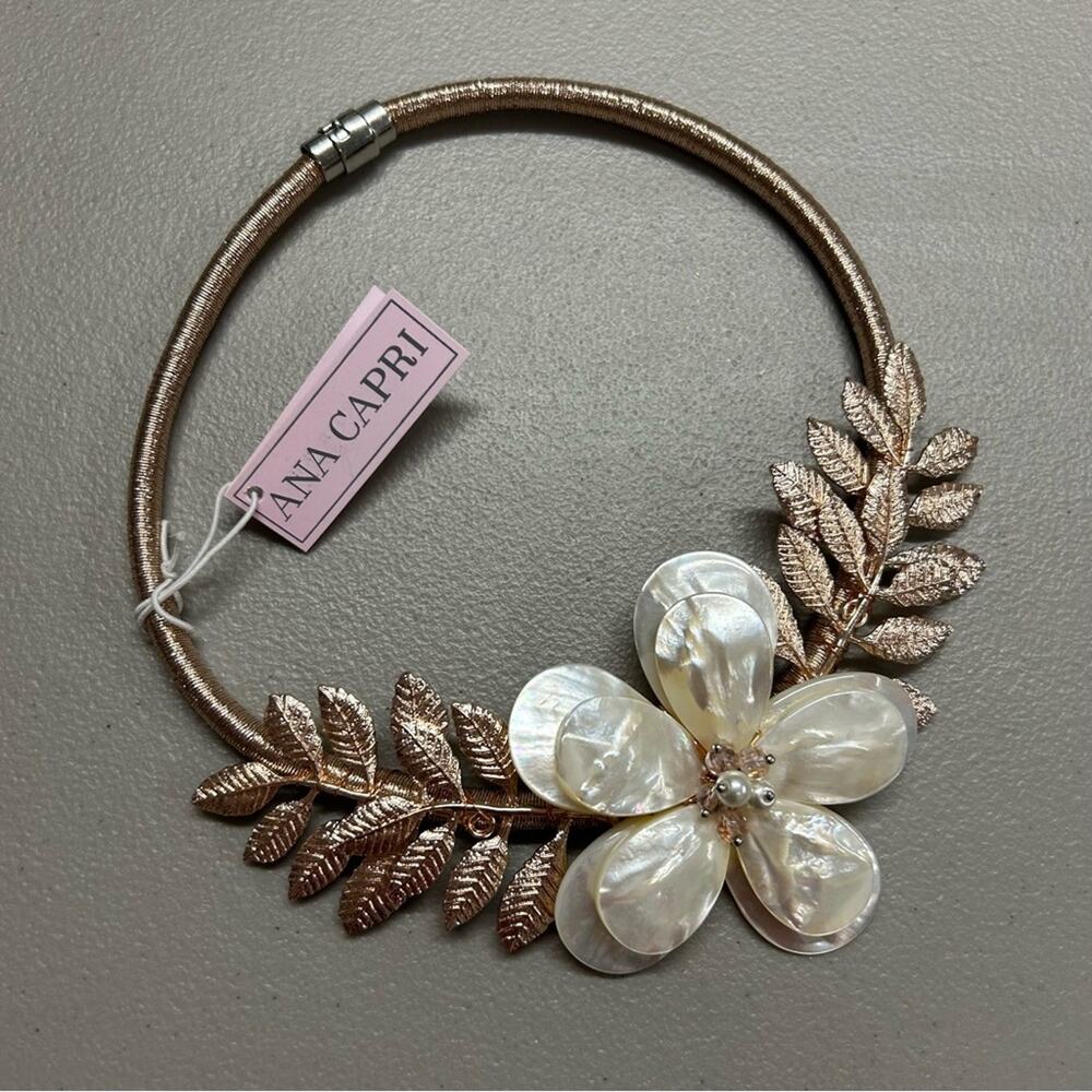 Ana Capri Necklace Freshwater Pearl Natural Stone Floral Gold Choker Jewelry NWT